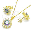 Sterling Silver Earring and Pendant Adult Set, with Vitrail Medium and White Cubic Zirconia, Polished, Golden Finish, 10.186.0034.1