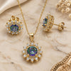 Sterling Silver Earring and Pendant Adult Set, with Vitrail Medium and White Cubic Zirconia, Polished, Golden Finish, 10.186.0034.1