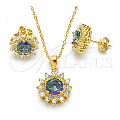 Sterling Silver Earring and Pendant Adult Set, with Vitrail Medium and White Cubic Zirconia, Polished, Golden Finish, 10.186.0034.1