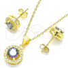 Sterling Silver Earring and Pendant Adult Set, with Vitrail Medium Cubic Zirconia and White Crystal, Polished, Golden Finish, 10.186.0035.1