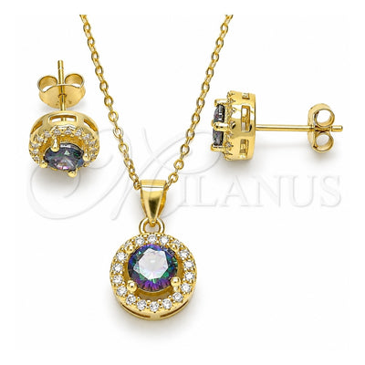 Sterling Silver Earring and Pendant Adult Set, with Vitrail Medium Cubic Zirconia and White Crystal, Polished, Golden Finish, 10.186.0035.1