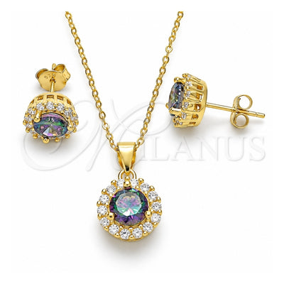 Sterling Silver Earring and Pendant Adult Set, with Vitrail Medium and White Cubic Zirconia, Polished, Golden Finish, 10.186.0036.1