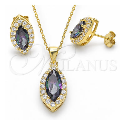 Sterling Silver Earring and Pendant Adult Set, with Vitrail Medium and White Cubic Zirconia, Polished, Golden Finish, 10.186.0037.1