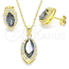 Sterling Silver Earring and Pendant Adult Set, with Vitrail Medium and White Cubic Zirconia, Polished, Golden Finish, 10.186.0037.1