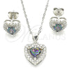 Sterling Silver Earring and Pendant Adult Set, Heart Design, with Vitrail Medium Cubic Zirconia and White Micro Pave, Polished, Rhodium Finish, 10.186.0038