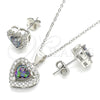 Sterling Silver Earring and Pendant Adult Set, Heart Design, with Vitrail Medium Cubic Zirconia and White Micro Pave, Polished, Rhodium Finish, 10.186.0038
