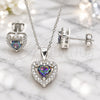 Sterling Silver Earring and Pendant Adult Set, Heart Design, with Vitrail Medium Cubic Zirconia and White Micro Pave, Polished, Rhodium Finish, 10.186.0038