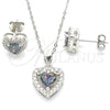 Sterling Silver Earring and Pendant Adult Set, Heart Design, with Vitrail Medium Cubic Zirconia and White Micro Pave, Polished, Rhodium Finish, 10.186.0038