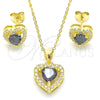 Sterling Silver Earring and Pendant Adult Set, Heart Design, with Vitrail Medium Cubic Zirconia and White Crystal, Polished, Golden Finish, 10.186.0038.1