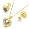 Sterling Silver Earring and Pendant Adult Set, Heart Design, with Vitrail Medium Cubic Zirconia and White Crystal, Polished, Golden Finish, 10.186.0038.1