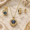 Sterling Silver Earring and Pendant Adult Set, Heart Design, with Vitrail Medium Cubic Zirconia and White Crystal, Polished, Golden Finish, 10.186.0038.1