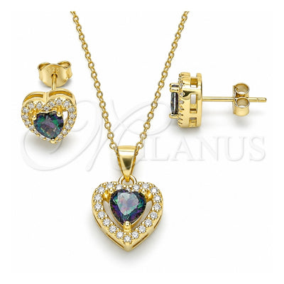 Sterling Silver Earring and Pendant Adult Set, Heart Design, with Vitrail Medium Cubic Zirconia and White Crystal, Polished, Golden Finish, 10.186.0038.1