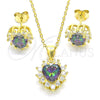 Sterling Silver Earring and Pendant Adult Set, Heart Design, with Vitrail Medium and White Cubic Zirconia, Polished, Golden Finish, 10.186.0039.1