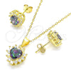 Sterling Silver Earring and Pendant Adult Set, Heart Design, with Vitrail Medium and White Cubic Zirconia, Polished, Golden Finish, 10.186.0039.1