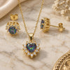Sterling Silver Earring and Pendant Adult Set, Heart Design, with Vitrail Medium and White Cubic Zirconia, Polished, Golden Finish, 10.186.0039.1