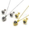 Sterling Silver Earring and Pendant Adult Set, Heart Design, with Vitrail Medium and White Cubic Zirconia, Polished, Golden Finish, 10.186.0039.1