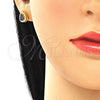 Sterling Silver Earring and Pendant Adult Set, Teardrop Design, with Vitrail Medium and White Cubic Zirconia, Polished, Golden Finish, 10.186.0041.1