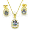 Sterling Silver Earring and Pendant Adult Set, Teardrop Design, with Vitrail Medium and White Cubic Zirconia, Polished, Golden Finish, 10.186.0041.1