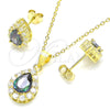 Sterling Silver Earring and Pendant Adult Set, Teardrop Design, with Vitrail Medium and White Cubic Zirconia, Polished, Golden Finish, 10.186.0041.1