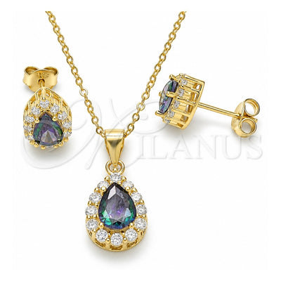 Sterling Silver Earring and Pendant Adult Set, Teardrop Design, with Vitrail Medium and White Cubic Zirconia, Polished, Golden Finish, 10.186.0041.1