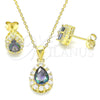 Sterling Silver Earring and Pendant Adult Set, Teardrop Design, with Vitrail Medium and White Cubic Zirconia, Polished, Golden Finish, 10.186.0041.1