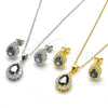 Sterling Silver Earring and Pendant Adult Set, Teardrop Design, with Vitrail Medium and White Cubic Zirconia, Polished, Golden Finish, 10.186.0041.1