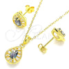 Sterling Silver Earring and Pendant Adult Set, Teardrop Design, with Vitrail Medium and White Cubic Zirconia, Polished, Golden Finish, 10.186.0042.1