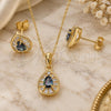 Sterling Silver Earring and Pendant Adult Set, Teardrop Design, with Vitrail Medium and White Cubic Zirconia, Polished, Golden Finish, 10.186.0042.1