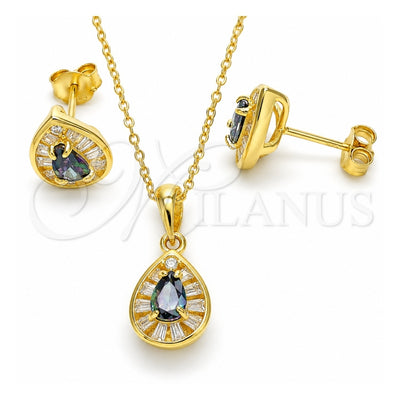 Sterling Silver Earring and Pendant Adult Set, Teardrop Design, with Vitrail Medium and White Cubic Zirconia, Polished, Golden Finish, 10.186.0042.1