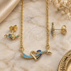 Oro Laminado Earring and Pendant Adult Set, Gold Filled Style Heart Design, with Sapphire Blue and Turquoise Cubic Zirconia, Polished, Golden Finish, 10.316.0055.1