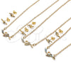 Oro Laminado Earring and Pendant Adult Set, Gold Filled Style Heart Design, with Sapphire Blue and Turquoise Cubic Zirconia, Polished, Golden Finish, 10.316.0055.1
