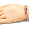 Oro Laminado Adjustable Bolo Bracelet, Gold Filled Style Flower and Crown Design, with Ruby and White Cubic Zirconia, Polished, Golden Finish, 03.233.0015.1.12 (01 MM Thickness, 12 Inches Length)