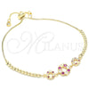Oro Laminado Adjustable Bolo Bracelet, Gold Filled Style Flower and Crown Design, with Ruby and White Cubic Zirconia, Polished, Golden Finish, 03.233.0015.1.12 (01 MM Thickness, 12 Inches Length)
