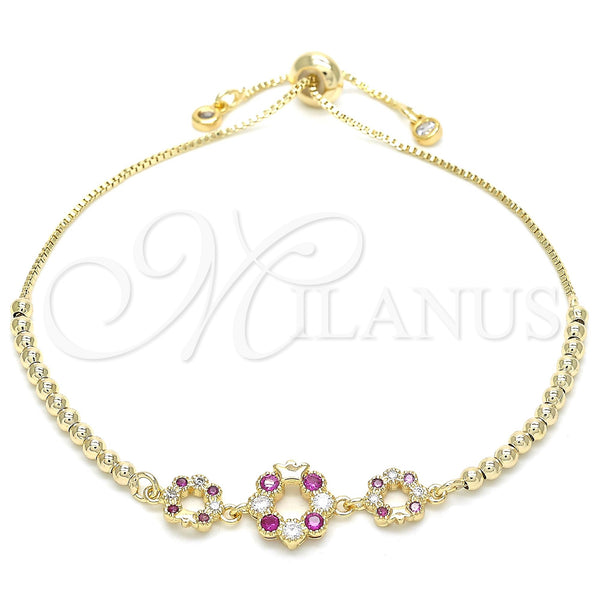 Gold Filled Bracelet — Adjustable Bolo Bracelet Flower and Crown Design with — main product view — SKU 131107 | Oro Laminado brazalete — Adjustable Bolo Bracelet flor and Crown diseño with — SKU 131107