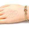 Oro Laminado Adjustable Bolo Bracelet, Gold Filled Style Flower and Crown Design, with Black and White Cubic Zirconia, Polished, Golden Finish, 03.233.0015.2.12 (01 MM Thickness, 12 Inches Length)