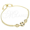 Oro Laminado Adjustable Bolo Bracelet, Gold Filled Style Flower and Crown Design, with Black and White Cubic Zirconia, Polished, Golden Finish, 03.233.0015.2.12 (01 MM Thickness, 12 Inches Length)