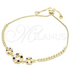 Oro Laminado Adjustable Bolo Bracelet, Gold Filled Style Flower and Crown Design, with Black and White Cubic Zirconia, Polished, Golden Finish, 03.233.0015.2.12 (01 MM Thickness, 12 Inches Length)