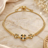 Oro Laminado Adjustable Bolo Bracelet, Gold Filled Style Flower and Crown Design, with Black and White Cubic Zirconia, Polished, Golden Finish, 03.233.0015.2.12 (01 MM Thickness, 12 Inches Length)