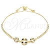 Oro Laminado Adjustable Bolo Bracelet, Gold Filled Style Flower and Crown Design, with Black and White Cubic Zirconia, Polished, Golden Finish, 03.233.0015.2.12 (01 MM Thickness, 12 Inches Length)