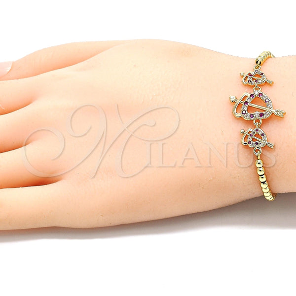 Gold Filled Bracelet — Adjustable Bolo Bracelet Heart Design with Ruby and — alternate product view — SKU 131115 | Oro Laminado brazalete — Adjustable Bolo Bracelet corazón diseño with Ruby and — SKU 131115