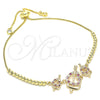 Oro Laminado Adjustable Bolo Bracelet, Gold Filled Style Heart Design, with Ruby and White Cubic Zirconia, Polished, Golden Finish, 03.233.0017.1.12 (01 MM Thickness, 12 Inches Length)