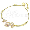 Oro Laminado Adjustable Bolo Bracelet, Gold Filled Style Heart Design, with Ruby and White Cubic Zirconia, Polished, Golden Finish, 03.233.0017.1.12 (01 MM Thickness, 12 Inches Length)