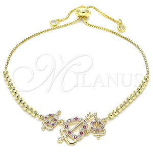 Gold Filled Bracelet — Adjustable Bolo Bracelet Heart Design with Ruby and — main product view — SKU 131115 | Oro Laminado brazalete — Adjustable Bolo Bracelet corazón diseño with Ruby and — SKU 131115