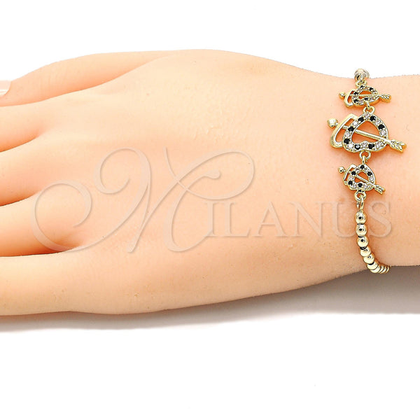 Gold Filled Bracelet — Adjustable Bolo Bracelet Heart Design with Black and — alternate product view — SKU 131116 | Oro Laminado brazalete — Adjustable Bolo Bracelet corazón diseño with negro and — SKU 131116