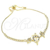 Oro Laminado Adjustable Bolo Bracelet, Gold Filled Style Heart Design, with Black and White Cubic Zirconia, Polished, Golden Finish, 03.233.0017.2.12 (01 MM Thickness, 12 Inches Length)