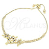 Oro Laminado Adjustable Bolo Bracelet, Gold Filled Style Heart Design, with Black and White Cubic Zirconia, Polished, Golden Finish, 03.233.0017.2.12 (01 MM Thickness, 12 Inches Length)