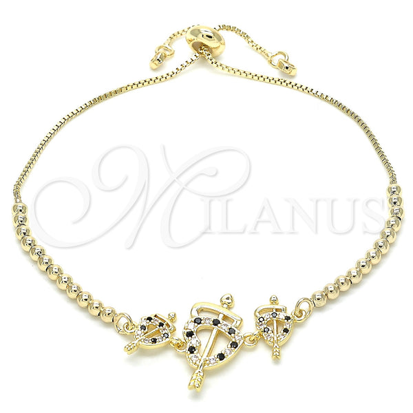 Gold Filled Bracelet — Adjustable Bolo Bracelet Heart Design with Black and — main product view — SKU 131116 | Oro Laminado brazalete — Adjustable Bolo Bracelet corazón diseño with negro and — SKU 131116