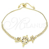 Oro Laminado Adjustable Bolo Bracelet, Gold Filled Style Heart Design, with Black and White Cubic Zirconia, Polished, Golden Finish, 03.233.0017.2.12 (01 MM Thickness, 12 Inches Length)