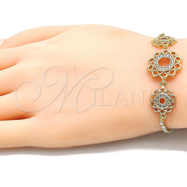 Gold Filled Bracelet — Adjustable Bolo Bracelet Flower Design with White Cubic — alternate product view — SKU 131130 | Oro Laminado brazalete — Adjustable Bolo Bracelet flor diseño with blanco Cubic — SKU 131130