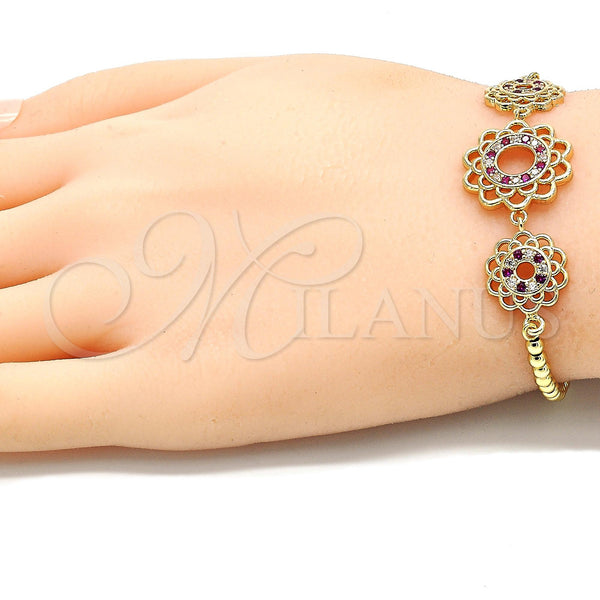 Gold Filled Bracelet — Adjustable Bolo Bracelet Flower Design with Ruby and — alternate product view — SKU 131131 | Oro Laminado brazalete — Adjustable Bolo Bracelet flor diseño with Ruby and — SKU 131131